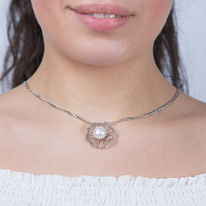 Золотой кулон с бриллиантами  и  жемчугом (2б_п-226) фотография