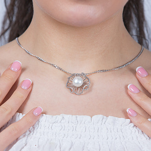 Золотой кулон с бриллиантами  и  жемчугом (2б_п-226) фотография