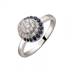 Золота каблучка з діамантами  та  сапфірами (2б_к-332) фотографія