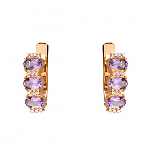 Золотые серьги с аметистами  и  циркониями (8с-149) фотография
