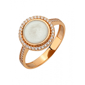 Золотое кольцо с фианитом (цирконием куб.)  и  перламутром (01-200838339) фотография