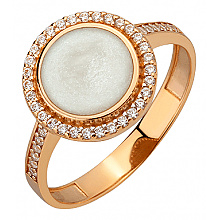Золотое кольцо с фианитом (цирконием куб.)  и  перламутром (01-200838339)