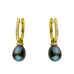 Золотые серьги с жемчугом  и  фианитом (3с-166) фотография