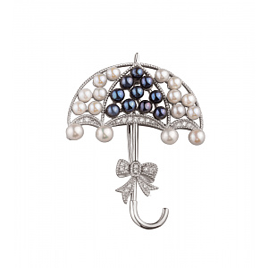 Золотая брошь с бриллиантами  и  жемчугом (2б_бр-016) фотография