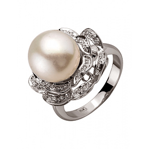 Золота каблучка з діамантами  та  перлиною (01-200250840) фотографія