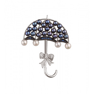 Золотая брошь с бриллиантами, жемчугом  и  сапфирами (2б_бр-016) фотография