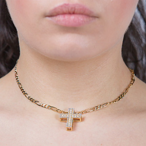 Золотой крестик с камнями Swarovski (9б_п-154) фотография