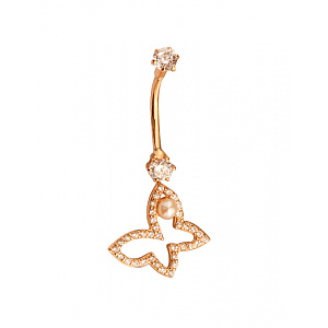 Золотий пірсинг з перлиною  та  цирконієм куб. (01-200512342) фотографія