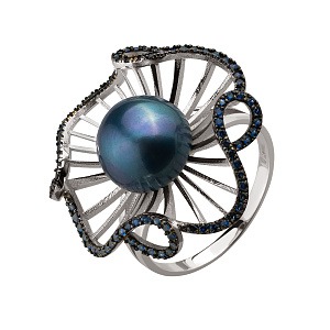 Золотое кольцо с жемчугом  и  сапфирами (11б_к-175) фотография