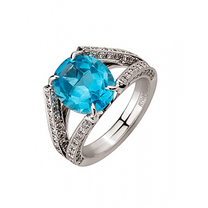 Золотое кольцо с бриллиантами  и  топазом (01-200761543) фотография