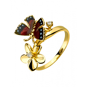 Золотое кольцо с фианитом (цирконием куб.)  и  емаль (01-200805844) фотография