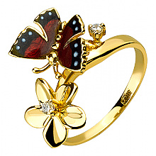 Золота каблучка з фіанітом (цирконієм куб.)  та  емаль (01-200805844)