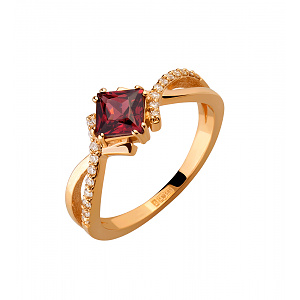 Золотое кольцо с гранатом  и  бриллиантами (1б_к-074) фотография