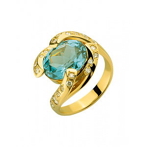 Золота каблучка з діамантами  та  топазом (01-200552645) фотографія