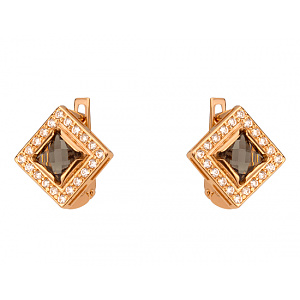 Золотые серьги с кварцами  и  фианитом (цирконием куб.) (01-200761545) фотография