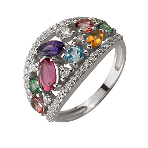 Золотое кольцо с аметистом, топазами, турмалином, фианитами  и  цитрином (2б_к-167) фотография