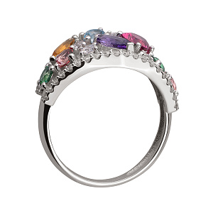 Золотое кольцо с аметистом, топазами, турмалином, фианитами  и  цитрином (2б_к-167) фотография