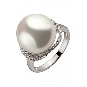 Золота каблучка з діамантами  та  перлиною (01-200512246) фотографія