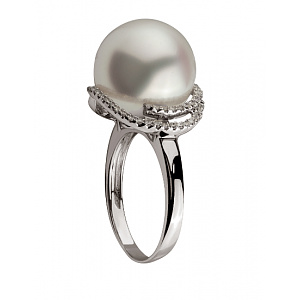 Золота каблучка з діамантами  та  перлиною (01-200512246) фотографія