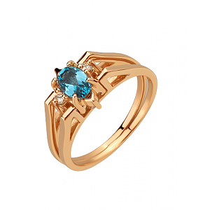 Золота каблучка з діамантами  та  топазом (01-200788546) фотографія