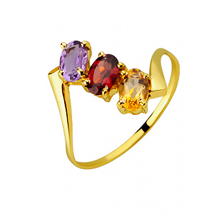 Золота каблучка з аметистом, гранатом  та  цитрином (01-200858146) фотографія