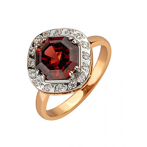 Золота каблучка з гранатом  та  цирконієм куб. (01-200599947) фотографія
