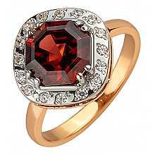 Золота каблучка з гранатом  та  цирконієм куб. (01-200599947)