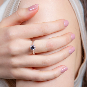 Золота каблучка з діамантами  та  сапфіром (2б_к-145) фотографія