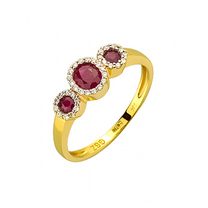 Золотое  кольцо с бриллиантами  и  корундами (01-200542648) фотография