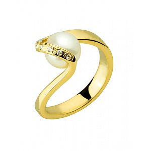 Золота каблучка з діамантами  та  перлиною (01-200847449) фотографія