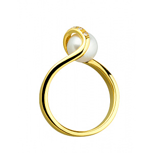 Золота каблучка з діамантами  та  перлиною (01-200847449) фотографія