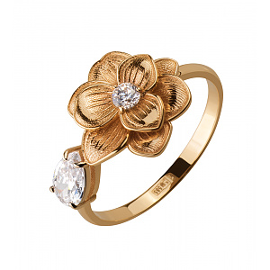 Золота каблучка з фіанітом  та  цирконієм куб. (1б_к-316) фотографія