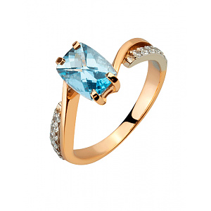 Золота каблучка з топазом  та  фіанітом (цирконієм куб.) (01-200785650) фотографія