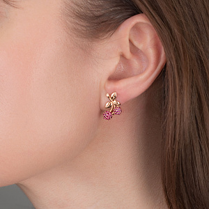 Золотые серьги с циркониями  и  корундами синтетическими (1б_с-251) фотография