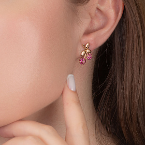 Золотые серьги с циркониями  и  корундами синтетическими (1б_с-251) фотография