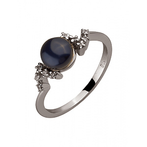 Золотое кольцо с жемчугом  и  фианитами (2к-275) фотография