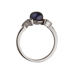 Золотое кольцо с жемчугом  и  фианитами (2к-275) фотография