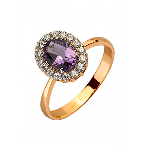 Золота каблучка з аметистом  та  цирконієм куб. (01-200388251) фотографія