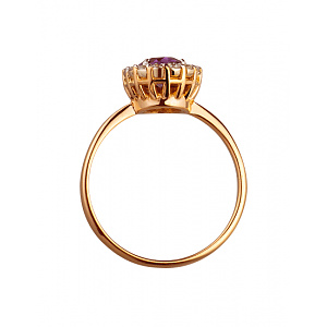 Золота каблучка з аметистом  та  цирконієм куб. (01-200388251) фотографія