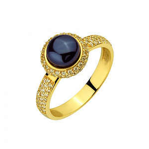 Золотое кольцо с жемчугом  и  фианитами (кубическим цирконием) (3б_к-131) фотография