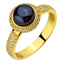 Золотое кольцо с жемчугом  и  фианитами (кубическим цирконием) (3б_к-131)