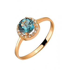 Золотое кольцо с топазом  и  цирконием куб. (01-200465952) фотография