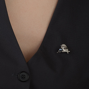 Золота брошка з діамантом  та  перлиною (11б_бр-018) фотографія