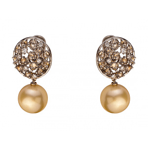 Золотые серьги с бриллиантами  и  жемчугом (01-200230553) фотография