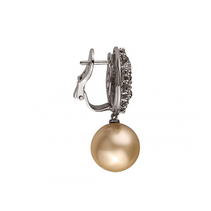 Золотые серьги с бриллиантами  и  жемчугом (01-200230553) фотография