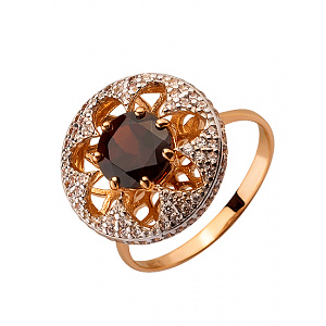 Золота каблучка з гранатом  та  цирконієм куб. (01-200563553) фотографія