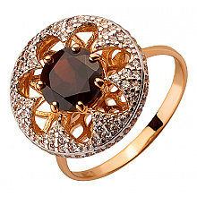 Золота каблучка з гранатом  та  цирконієм куб. (01-200563553)