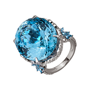 Золотое кольцо с бриллиантами  и  топазами (2б_к-173) фотография