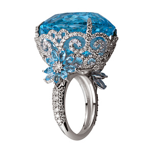 Золотое кольцо с бриллиантами  и  топазами (2б_к-173) фотография