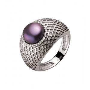 Золота каблучка з діамантами  та  перлиною (2б_к-213) картинка Золота каблучка з діамантами  та  перлиною (2б_к-213) фотографія